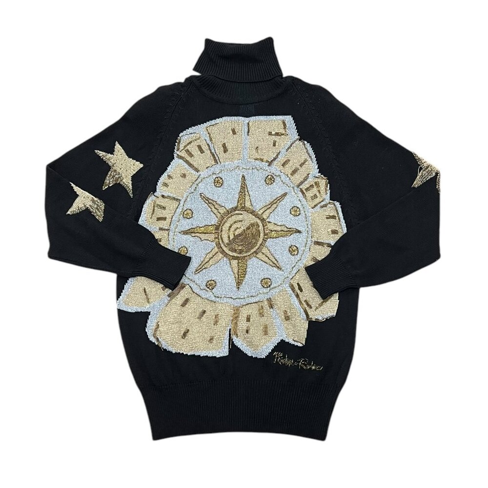 Women’s Vintage Semplice Black & Gold Embellished Sweater Deadstock 1990s